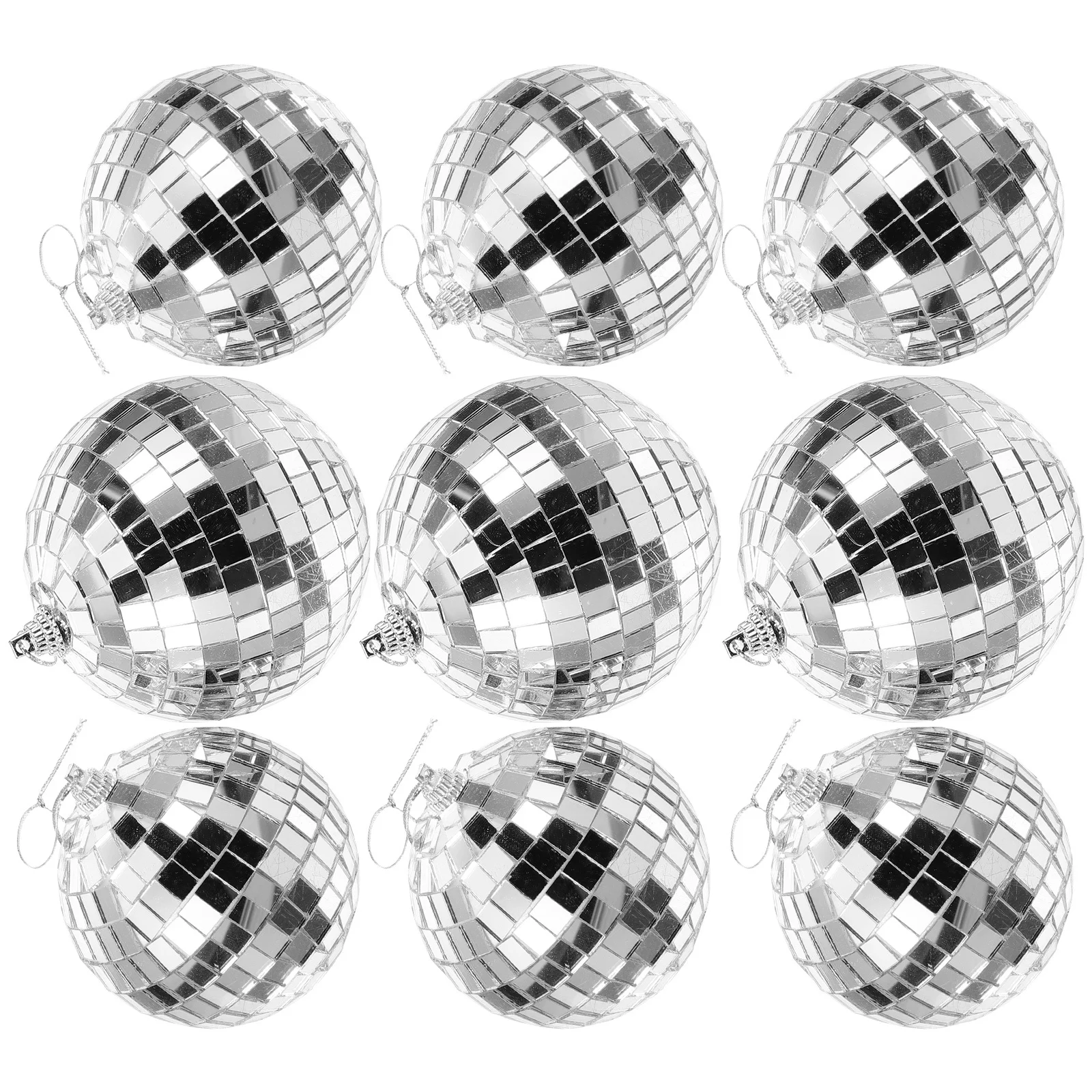 

9pcs Hanging Mirror Disco Ball Decorative Pendant For Party Wedding Christmas 70S Dance Silver Reflective Decoration