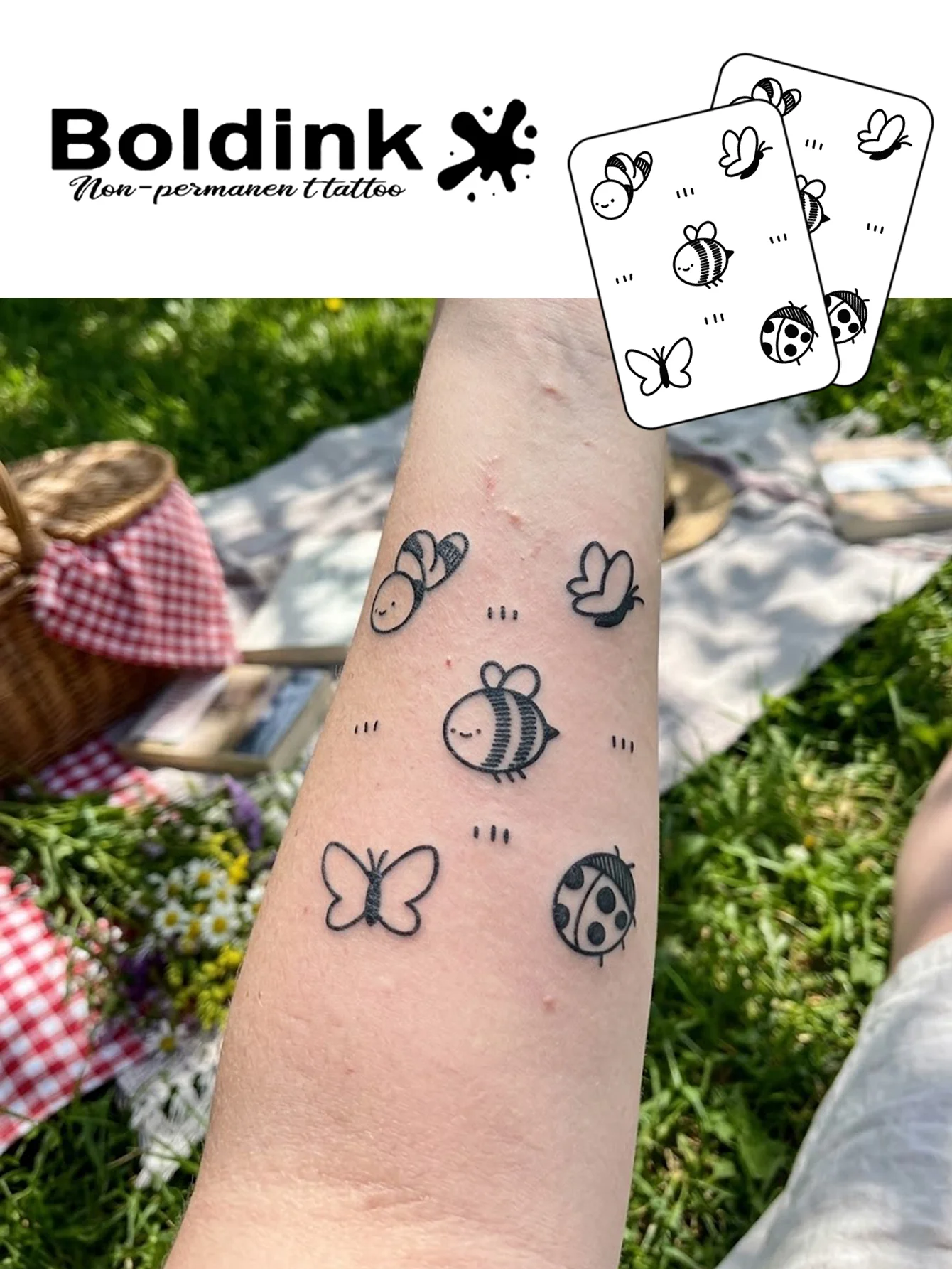 BOLDINK Insect Bee Small Animal Moisturizing Tattoo Sticker Unisex Fashion Design Colorful Easy Apply Waterproof Lasts 1-2 Week