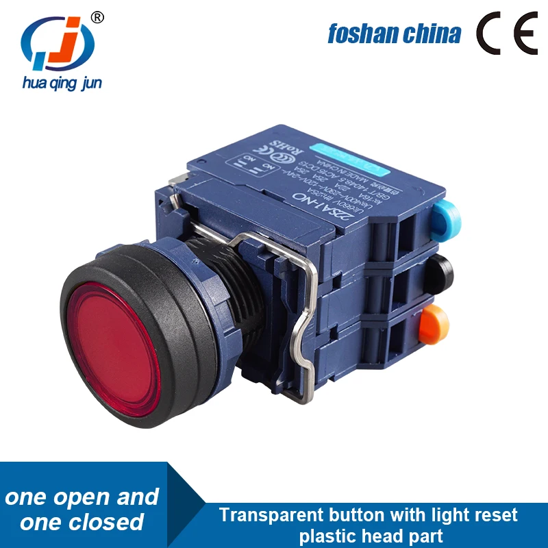 Huaqingjun Trong Suốt Nút Có Đèn Led Đặt Lại Đầu Bằng Nhựa Không NC Nút Ấn Công Tắc Cho Contactor