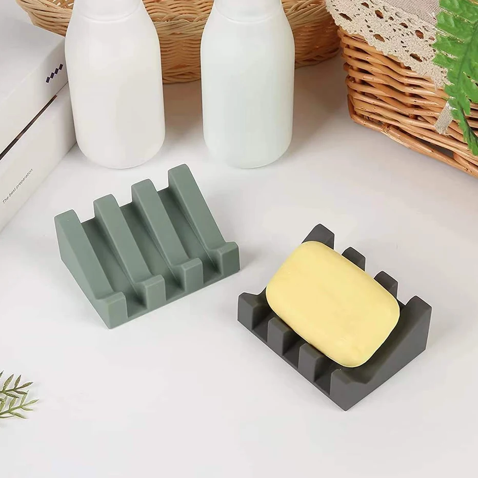 Silicone Soap Dish Soap Dispenser Tilt Drain Soap Box Bathroom Bath Soap Storage Holder Kitchen Sponge Storage Rack