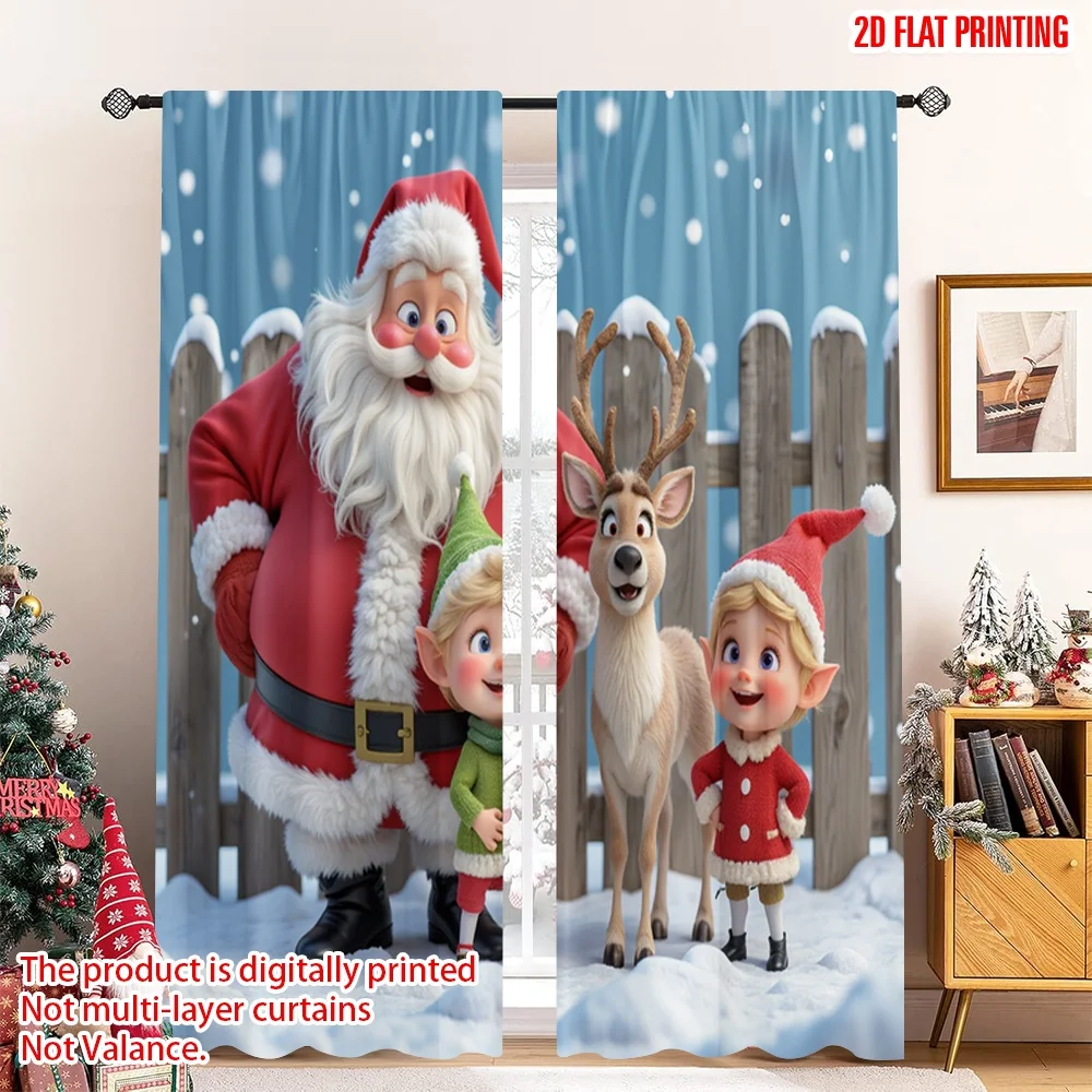 

2pcs 2D flat printing Christmas Curtains Christmas Cute Characters Snow 100% Polyester Without Electricity Holiday Decorations