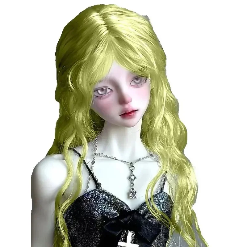 شعر مستعار BJD مناسب لأحجام 1/31/4 شعر عالي الحرارة فواكه خضراء مموجة شعر طويل مجعد للنساء ذيل حصان مزدوج شخصي