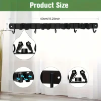 1 Heavy-Duty Metal Tool Rack with 4 Slots and 5 Hooks - Wall-Mounted Storage for Garden Tools, Brooms, Mops, and Garage Equipment, Tool Rack Storage, Black - Image 4