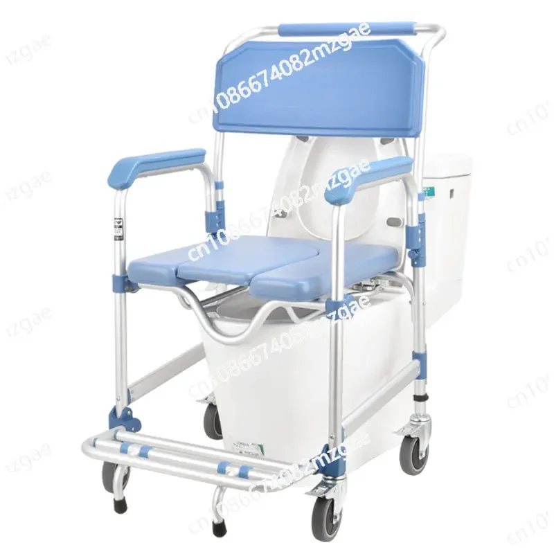 New Style Aluminium Elderly Bathing Chair Shower Toilet Commode Chair with Wheels