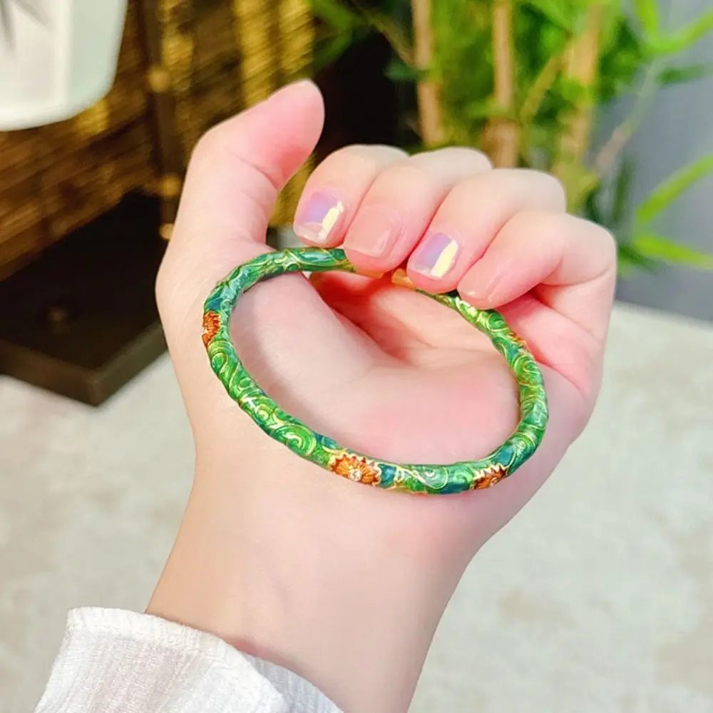 Exquisite Women's Enamel Braclet Vintage Open Ring Chinese Cloisonne Bracelet Ethnic Style Hand Jewelry Filigree Flower Bangle