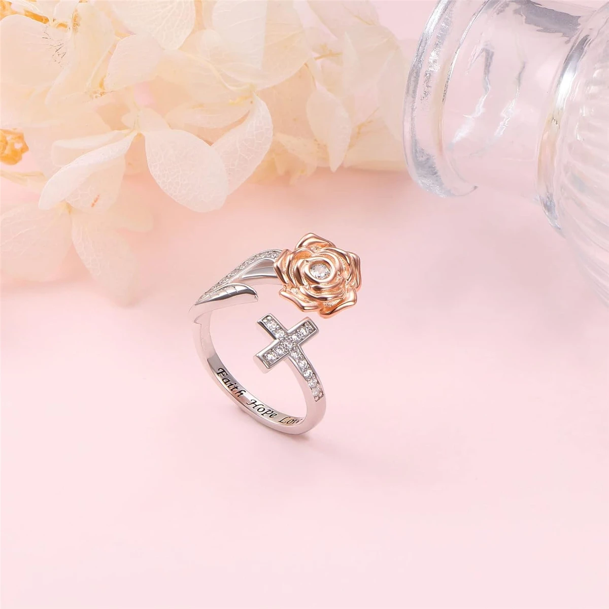 1Pc Exquisite Rose Cross Open Ring Elegant Women Engagement Jewelry Fashion Daily Accessories Perfect Gift for Valentine's Day