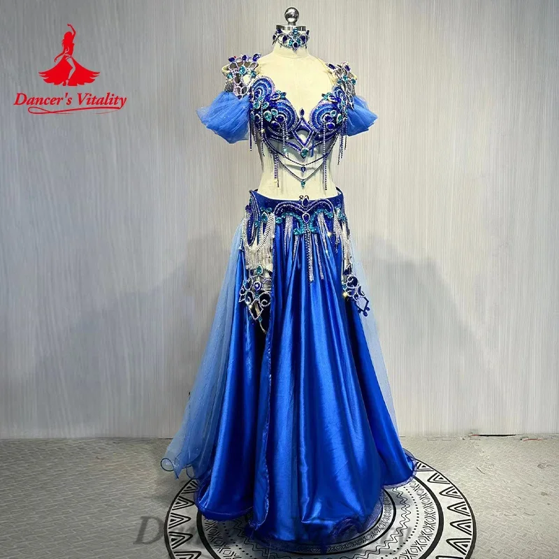 Bellydance Costume Suit Women's Customization Rhinestone Bra+senior Satin Long Skirt 2pcs Oriental Dance Performance Costumes