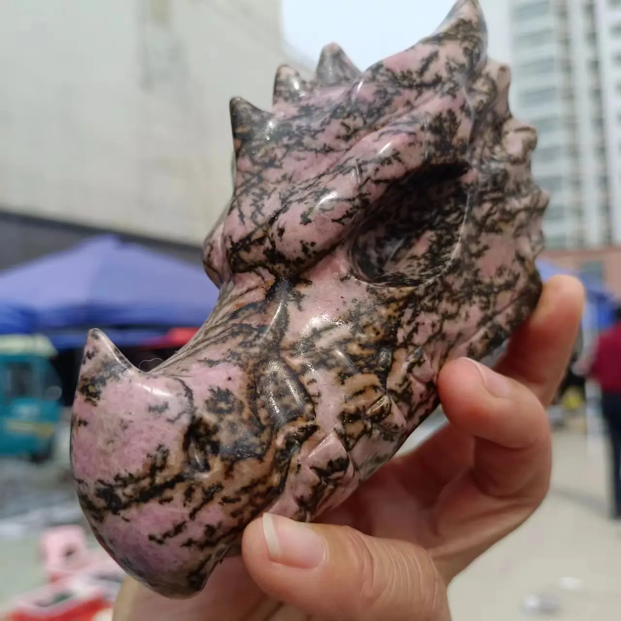 

Natural Pink Phosphorus Manganese Ore Dragon Head,Quartz Crystal Energy Ore Hand Carved Dragon Skull,Mineral Reiki Treatment