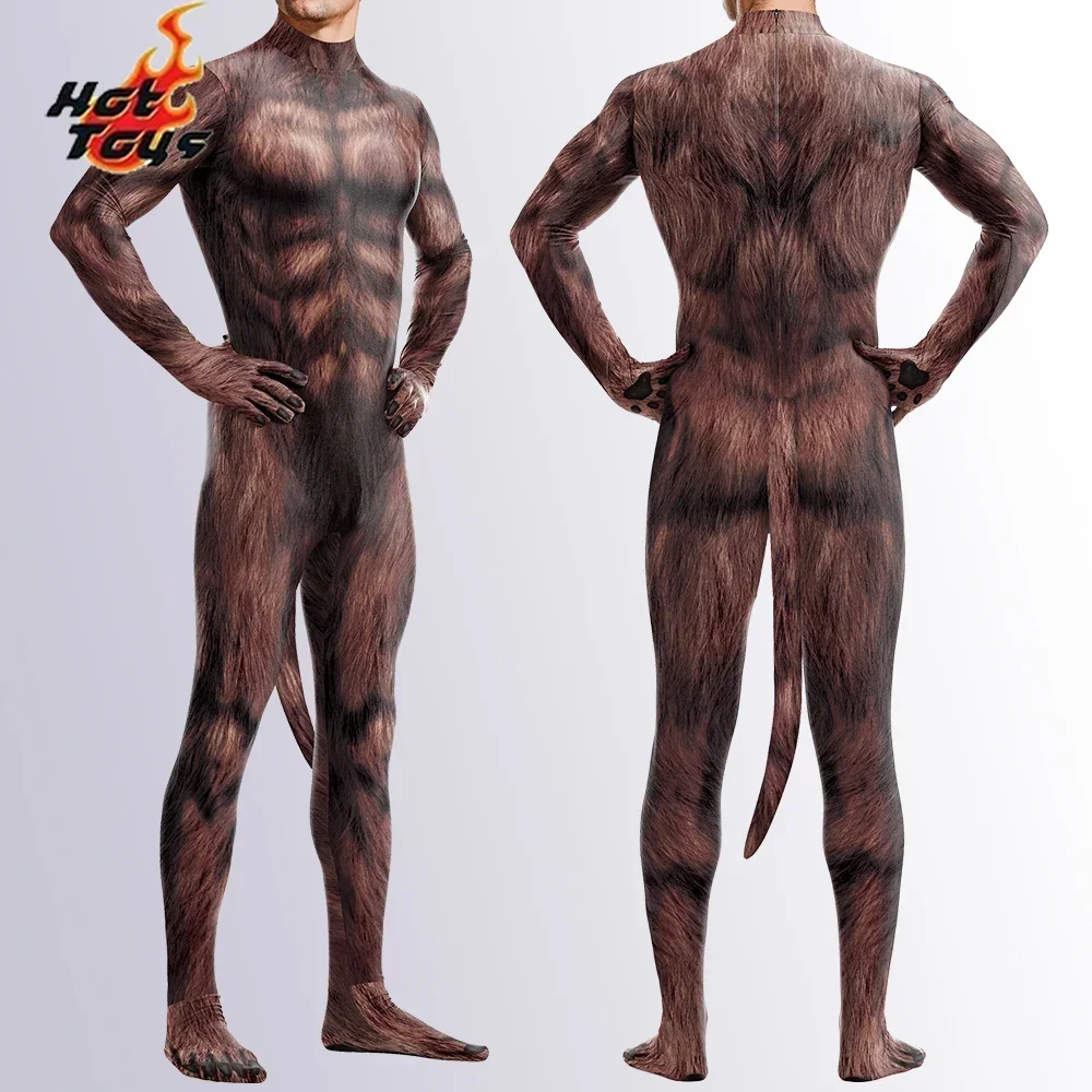 

Костюм для косплея Zentai с 3D-принтом животных, костюм с хвостом и пушистым рисунком, полная защита, боди