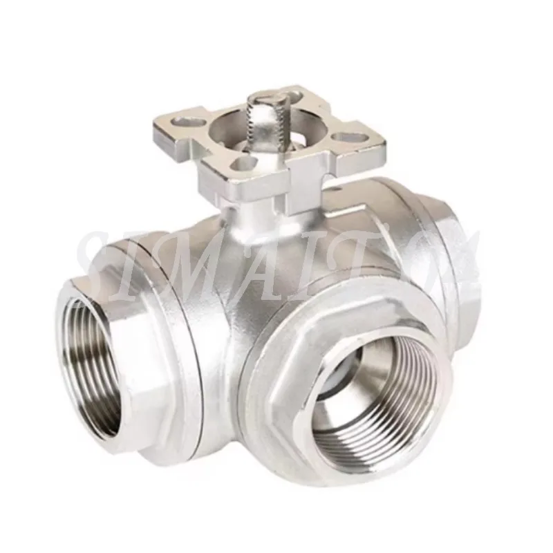DN50 Three Way Pneumatic High Platform Ball Valve Stainless Steel Three Way Valve Pneumatic Internal Thread Valve Body