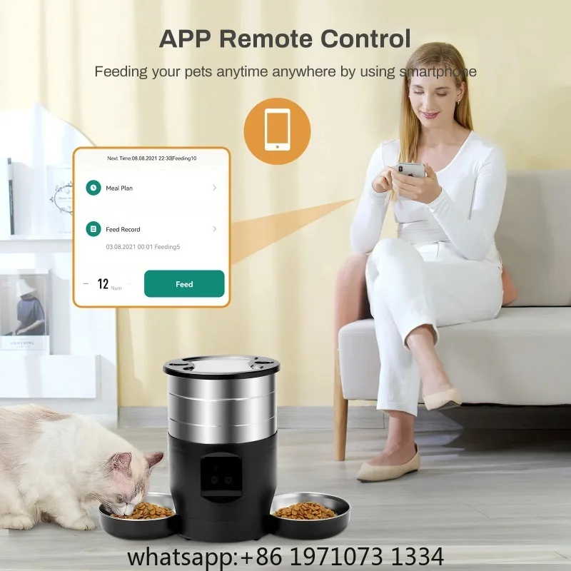 4.5L WiFi Automatic Cat Feeder Includes Two Stainless Steel Bowls Smart Pet Cat and Dogs Food Dispenser Feeding Bowl Pet Feede