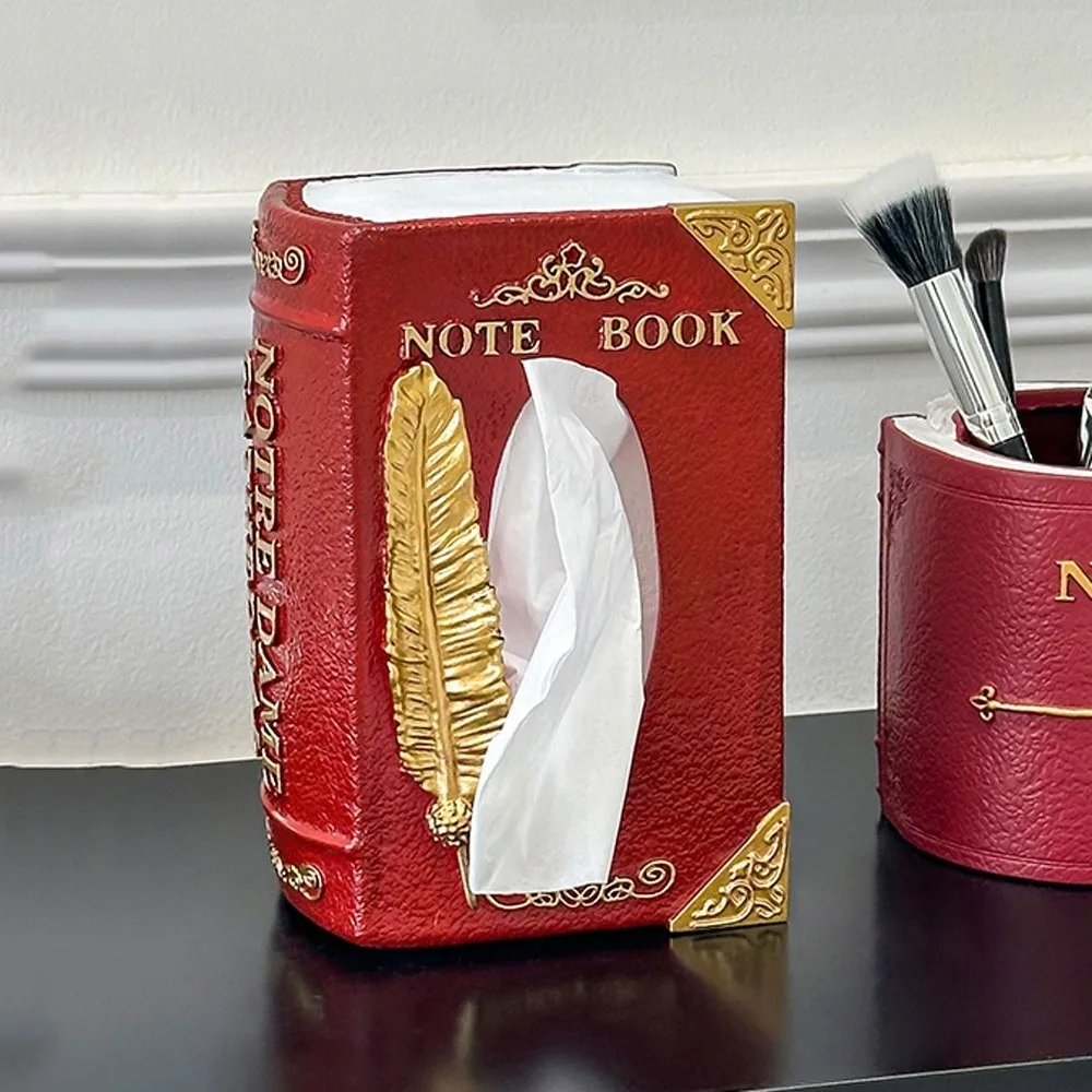 

Simulation Book Shaped Tissue Box Creative Design Vintage Style Decorative Tissue Boxes Feather Pattern Decorative