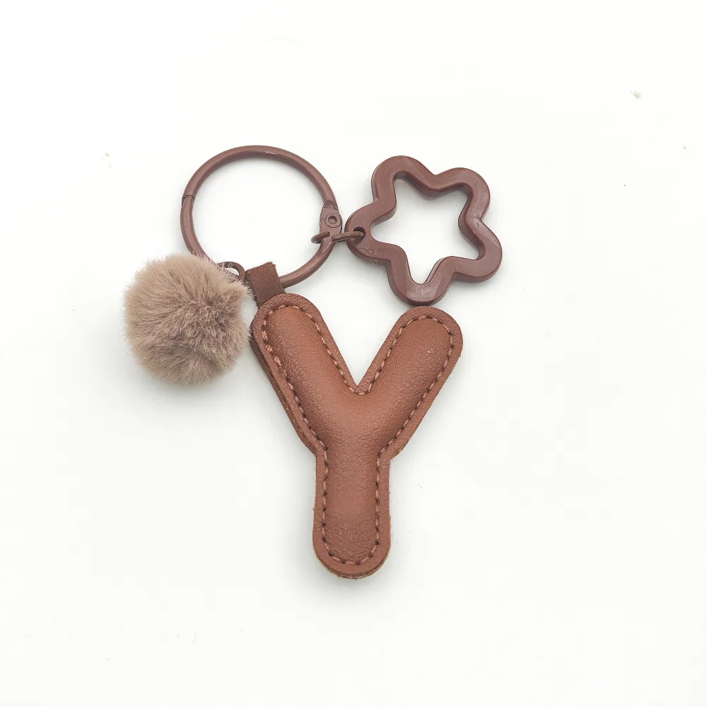 Initialen-Schlüsselanhänger mit Pompon-Sternrahmen aus Leder, A-Z Alphabet-Taschenanhänger, Rucksack- und Handtaschenanhänger für Damen, Personalisierter Schlüsselring – Detail 9