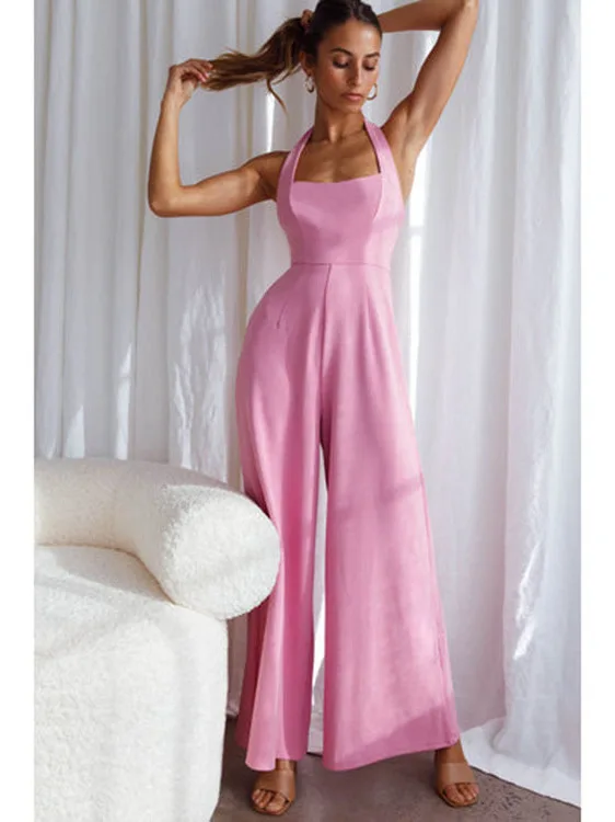 

Повседневный однотонный комбинезон без рукавов для женщин, уличный стиль, длинные брюки, полиэстер, удобный цельный костюм