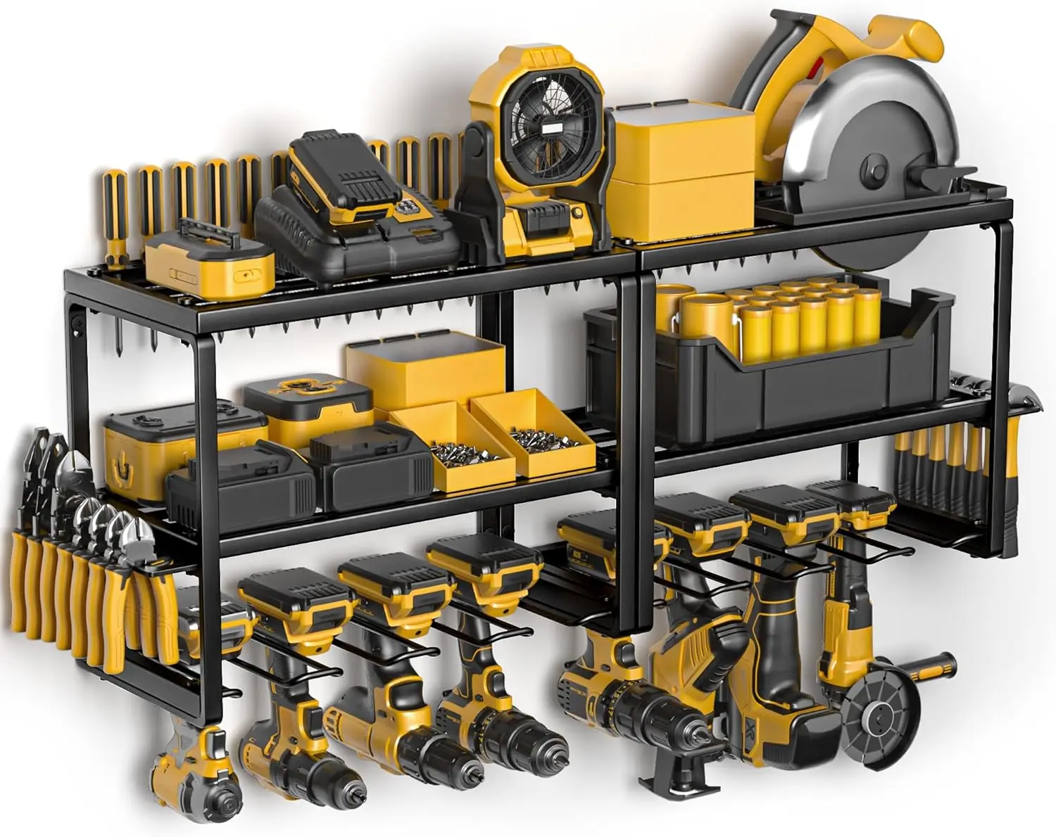 

Сверхмощный металлический держатель для сверл на 15 минут в сборе, 8 слотов, 3-слойное настенное крепление для инструментов в гаражной мастерской