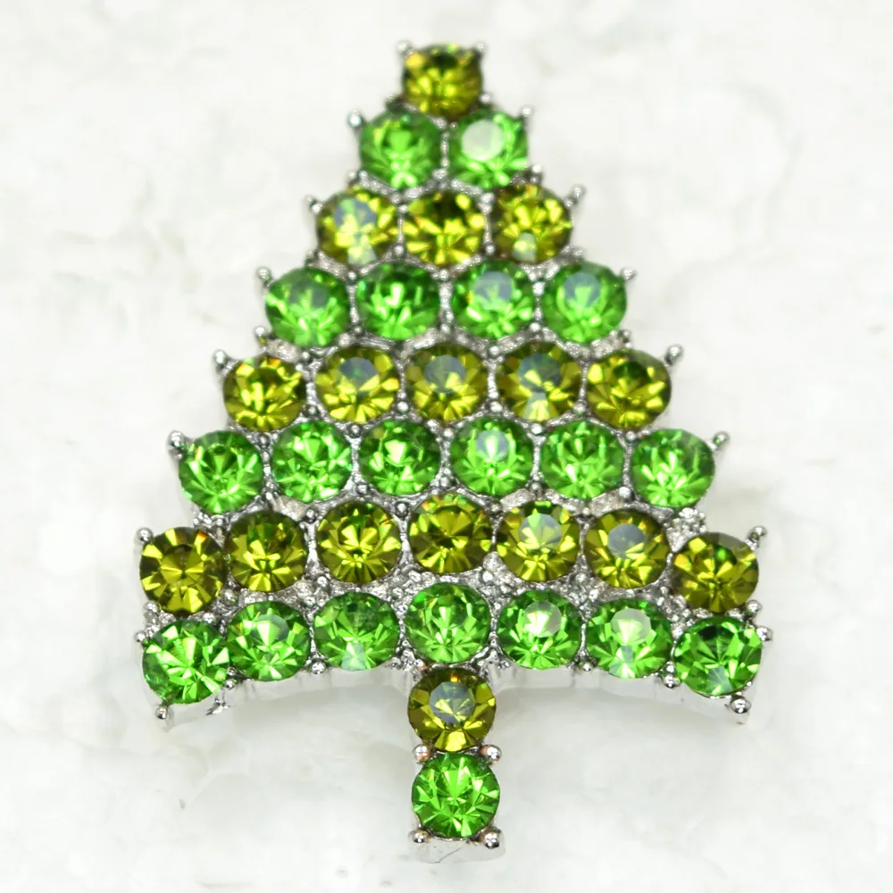 60pcs/lot Mixed Color(Can Notes Color) Wholesale Rhinestone Small Christmas tree Pin brooches Christmas Gift C101258