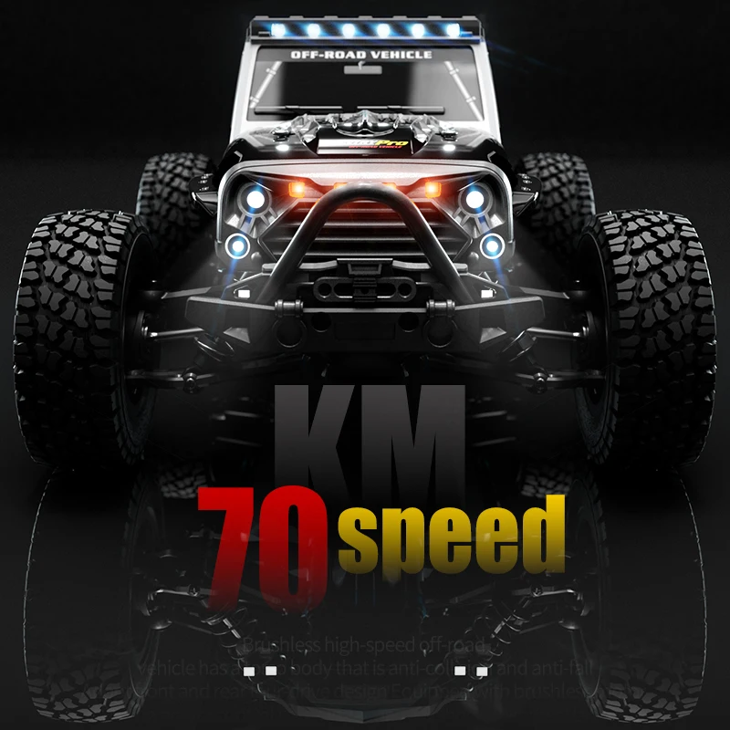 Carro de controle remoto com LED para crianças, 01:16 RC carro, Off Road, 4x4, sem escova, profissional, 2.4G, alta velocidade, 70km, H, Jeep, Truck