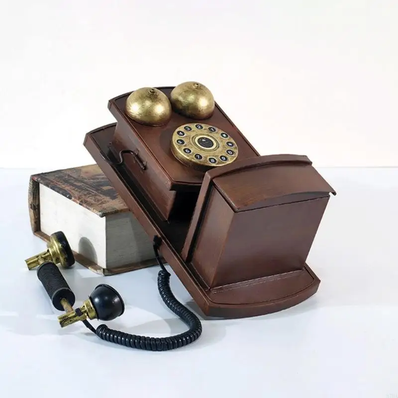 Retro Rotary Landline Phones Model Retro Corded Phones Antique Telephone with Storage Box for Home Office Decors 87HA