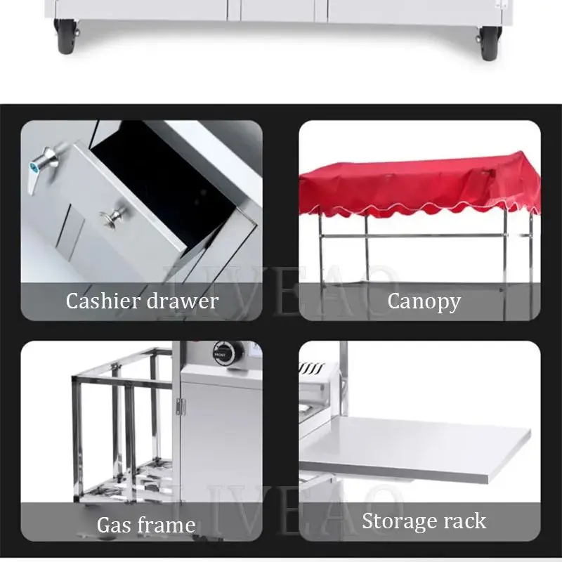 With Grill Fried Hand Push Trailer Mobile Snack Trolley Cart Snack Cart