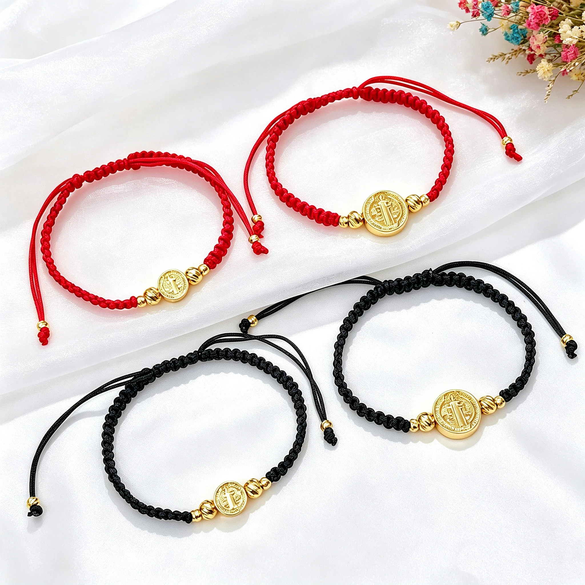 New Red/Black Rope Braided Medal St. Benedict Adjustable Bracelet Classic for Men Women Lucky Religious Jewelry Party Gift