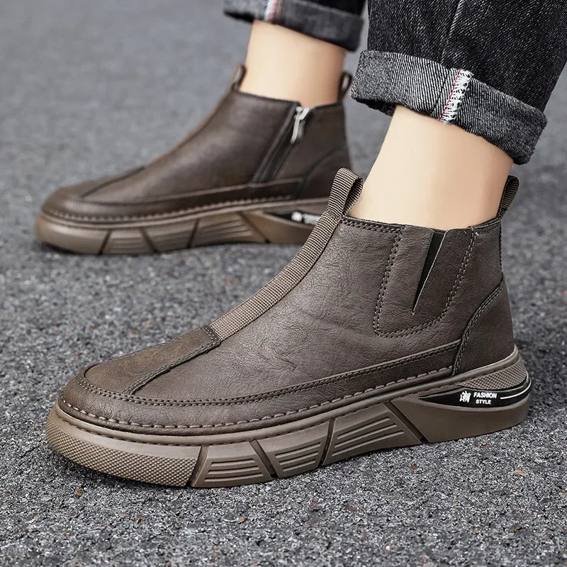 Winter Men Chelsea Boots Men Bussiness Cotton Boots Casual Sneakers Snow Boots Leather Non-slip Men Leisure Shoes Bota Masculina