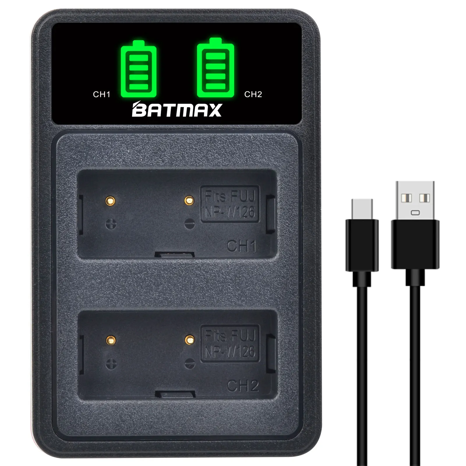 Batmax NP-W126 NP-W126S Battery Charger for Fujifilm NP-W126 HS30EXR HS33EXR X-Pro1 X-E1 X-E2 X-A1 X-A2 X-T20 X100V