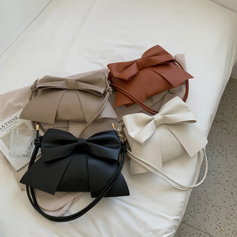 New Autumn Fashionable, Fresh, Sweet And Cute Bow Girl Bag Solid Color