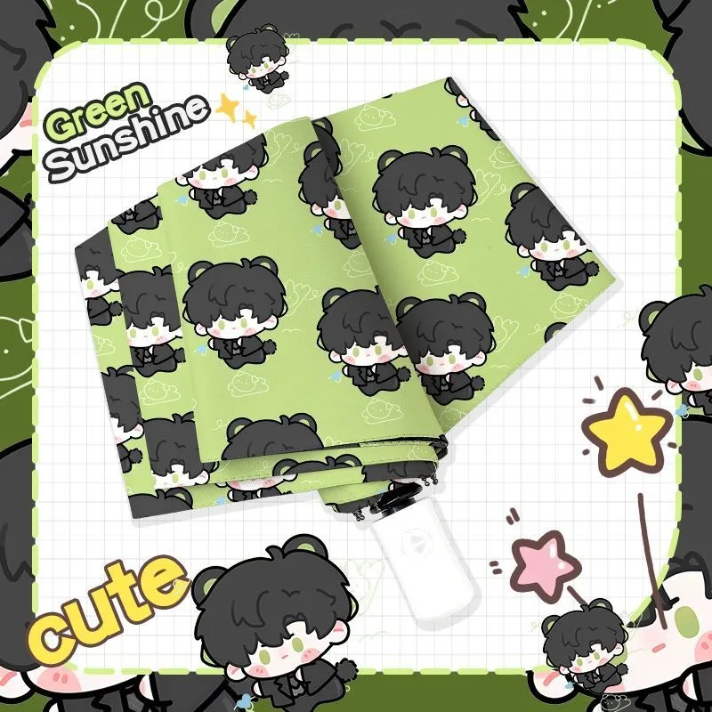 الحب الأخضر والمساحة العميقة أنيمي لطيف Kawaii تشيبي شعبية تأثيري المضادة للأشعة فوق البنفسجية ، مظلة المطر المدمجة التلقائية للمرأة فتاة الاطفال #5