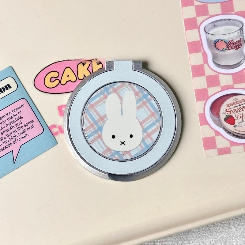 Kawaii Miffy Adhesive Mount Ultra-Thin 360° Rotating Foldable Cute Cartoon Bunny Phone Holder for Desktop/Multi-Angle Adjustment