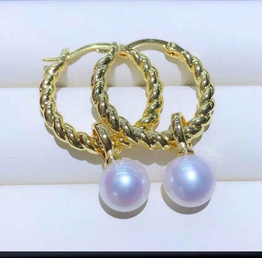 

Stunning Pair of 10-11mm 9-10mm natural south sea white round pearl earring 925s