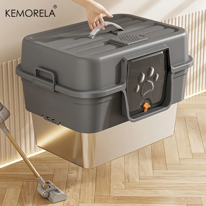 XL Enclosed Cat Litter Box with Stainless Steel Base Anti-Splash &Odor Control Privacy House for Large Cats Easy Clean Removable view 5