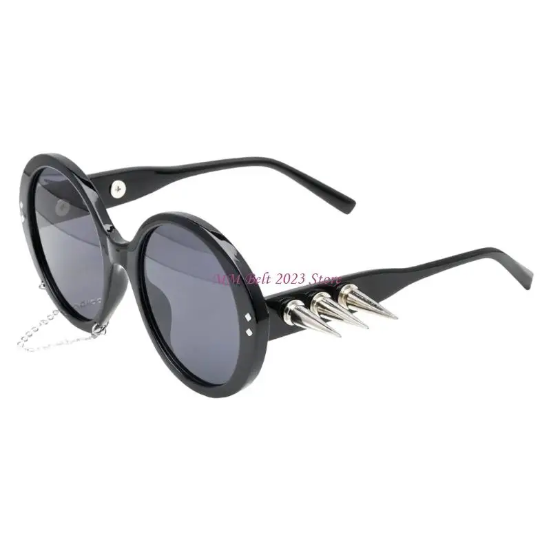

49ME Unisex Oversized Round Sunglasses Spiky Detailing PC Lens Eyeglasses for Party