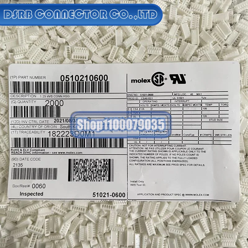 

100 шт./лот 51021-0600 510210600 пластиковый корпус 6P 100% новый и оригинальный