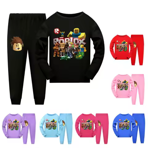New Style Game Roblox Creative Cartoon Pajama Set Thin Long Sleeve Children Clothes Kid Sleepwear Spring Nightwear Gift 2pcs/set