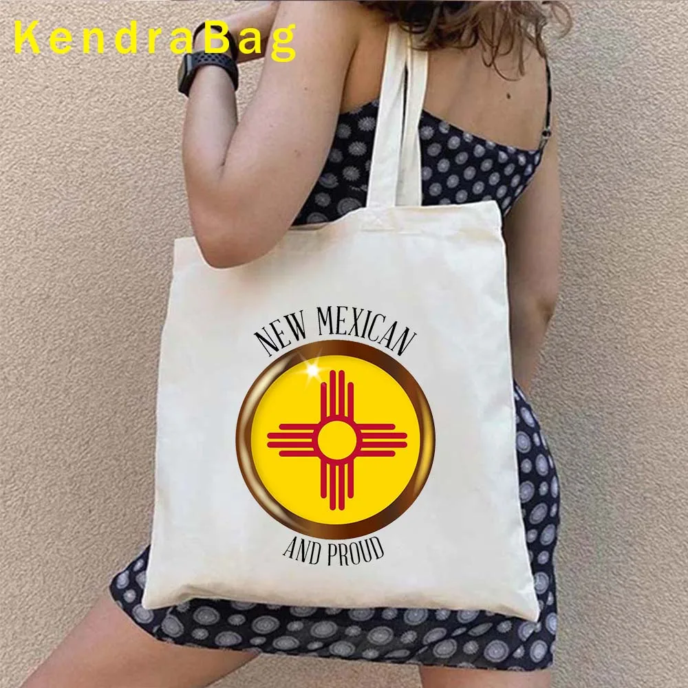 Retro Travel Albuquerque New Mexico State Round Emblem Route 66 Flag Map Heart Flowers Zia Sonne Canvas Tote Bag Shopper Handbag