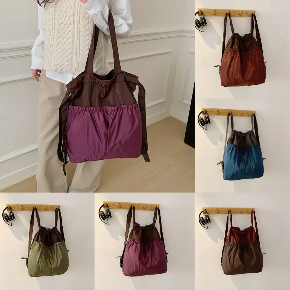Large Capacity Foldable Backpack Waterproof Patchwork Color Clash Grocery Handbag Reusable Comfortable Handle