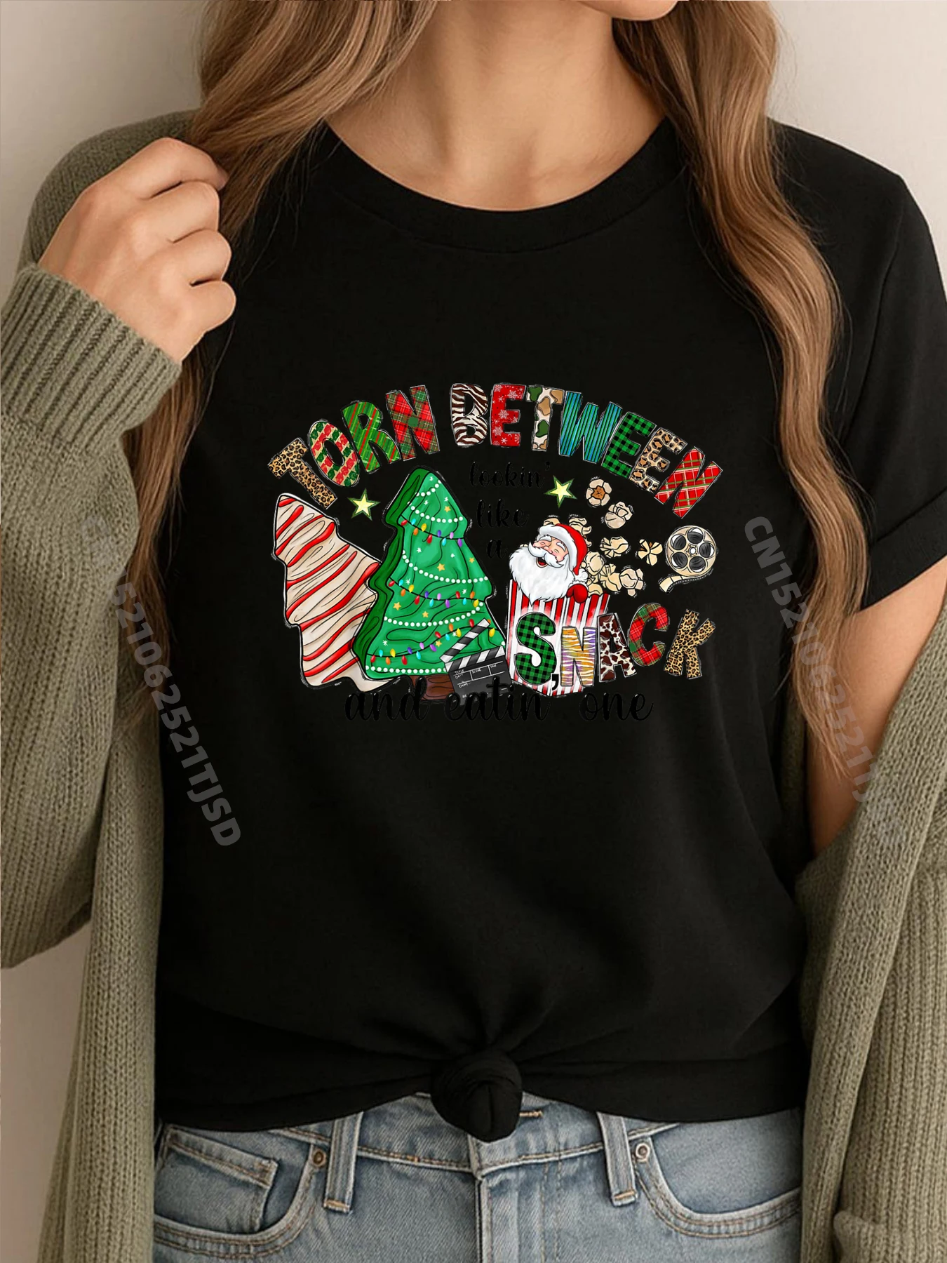 

Рождественская елка Torn Between Lookin Like A Snack Cake Пижама Зеленая и белая футболка с рисунком Женские топы и футболки Готический стиль