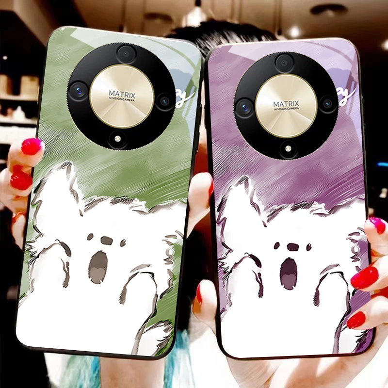 Surprised little dog For Honor Magic 6 50 70 90 Lite X7b 200 Pro nova 10 Nova 5T X6 P30 Pura 70 Ultra tempered glass phone case