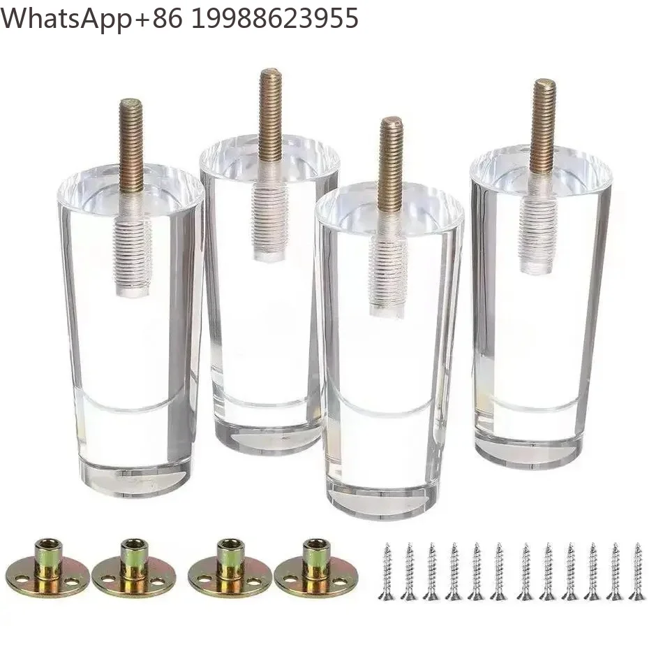 4Pcs Clear Acrylic Sofa Legs DIY Round Replacement Furniture Legs for Cabinet Dressser Couch Ottoman Footstool TV Stand