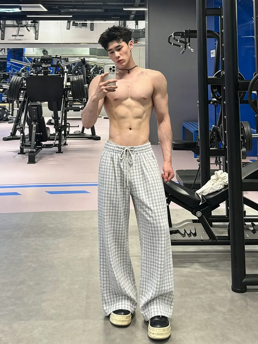 

Cleanfit White Plaid Men's Summer Thin Wide Leg Casual Straight Leg Pants Loose Fit Comfortable Fitness Trousers