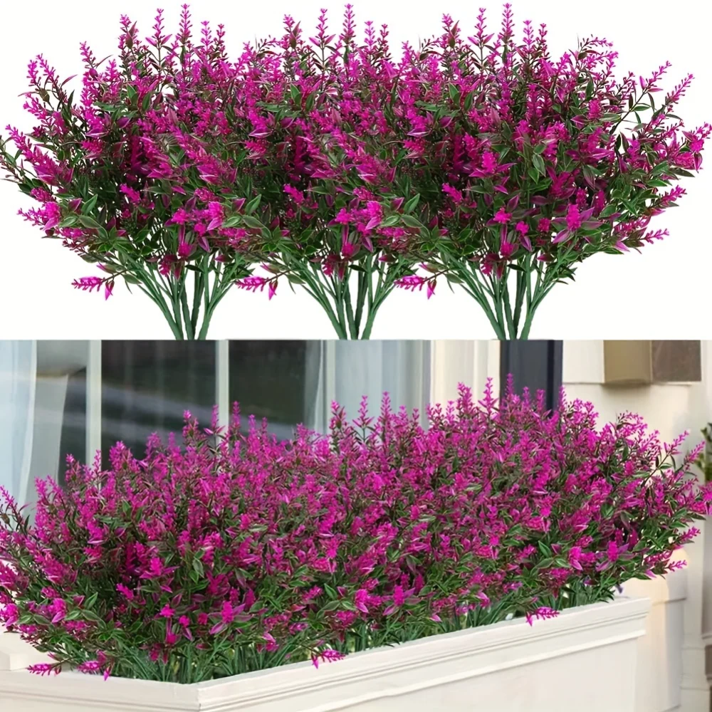 

Breathtaking UV Resistant Artificial Lavender Flowers - 12pcs Lifelike Outdoor Shrubs & Plastic Hanging Decorations for Indoor &
