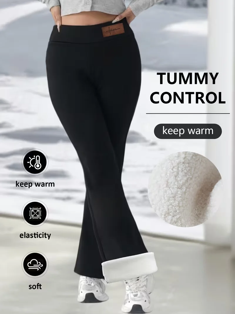 Winter Flared Pants High Waisted Fleece Lined Thermal Trousers Comfortable Boot Shaped Sport Pants Outdoor Skiing Outfits Jeans