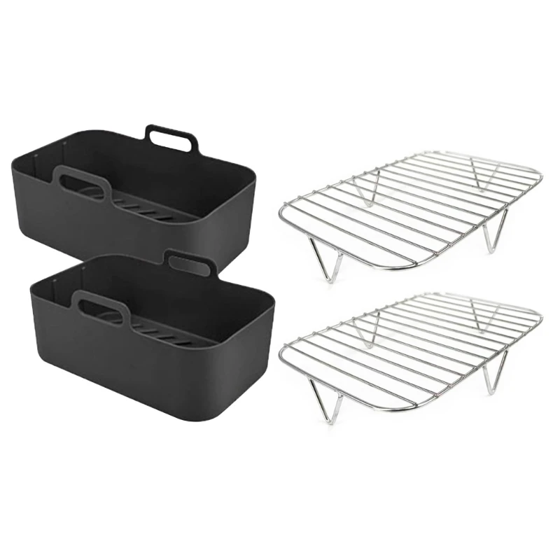 

4pcs Air Fryer Accessories Set Silicone Basket Oven Baking Tray Silicone Pots Liner Steamers Roasting Rack for AF400UK