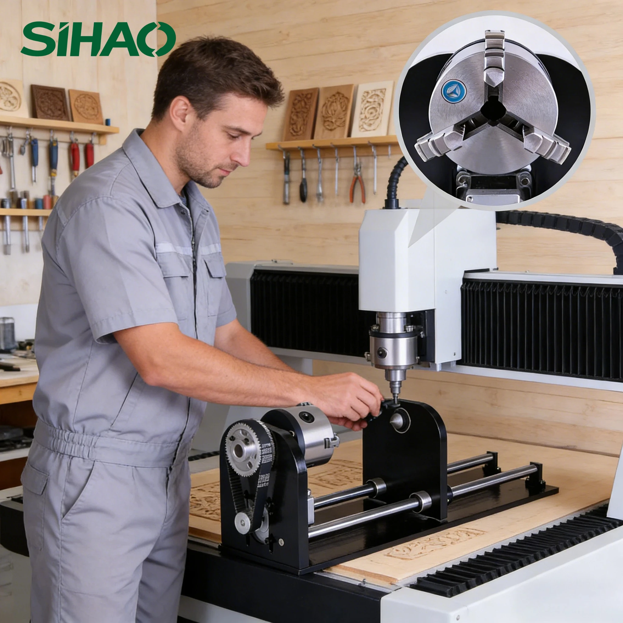 SIHAO 80mm Rotary Axis Chuck Kit, Laser Spiral Engraving Tool, Accessory for CO2 Laser Engraving Machine & CNC Router