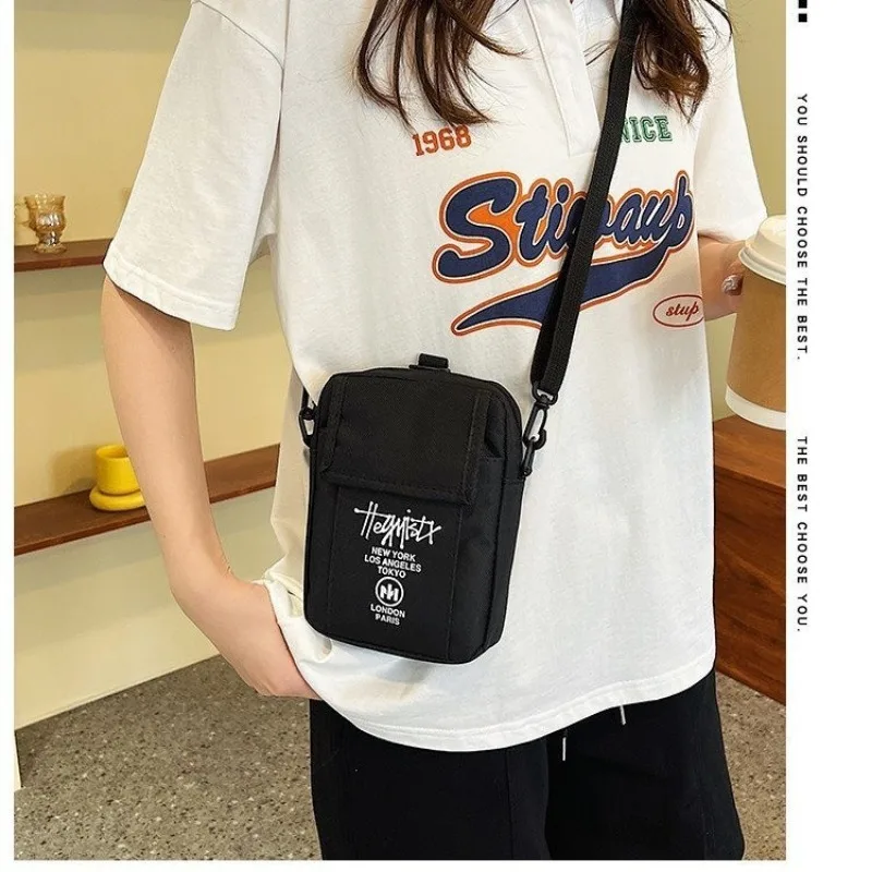 

Casual Pocket Mobile Phone Messenger Bags Student Hip Hop Pouch Crossbody Bag Women Canvas Square Handbag Black Purse