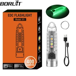 BORUiT V1 LED Keychain Portable Fluorescent EDC Flashlight Work Light Type-C Rechargeable Mini Torch UV Camping Pocket Lantern