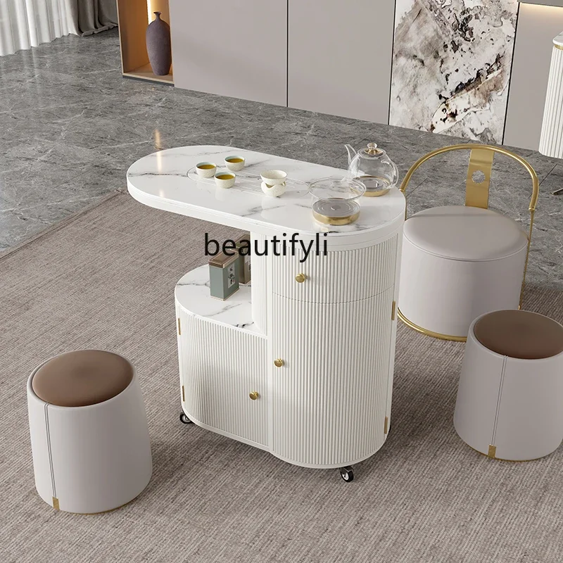 A16 صينية الشاي المنزلية طاولة شاي متحركة وكرسي مزيج ضوء لوحة حجرية فاخرة الحديثة الحد الأدنى شرفة عربة شاي صغيرة