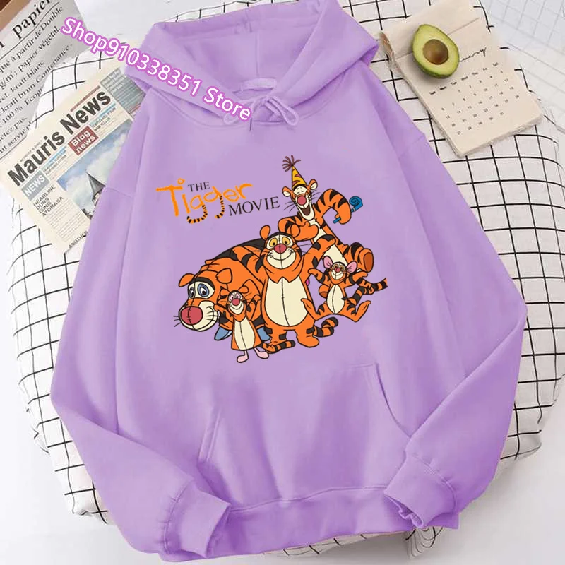 Hoodies Women The Tigger Movie Harajuku Pullovers Casual Tops O-Neck Winnie The Pooh Print Hooded Sweatshirt Long Sleeves High