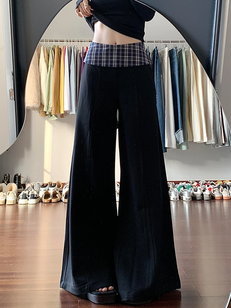 

High Waist Wide Leg Suit Pants Women's Casual Plaid Patchwork Autumn 2025 New Loose Bf Lazy Long Trousers Commute Style