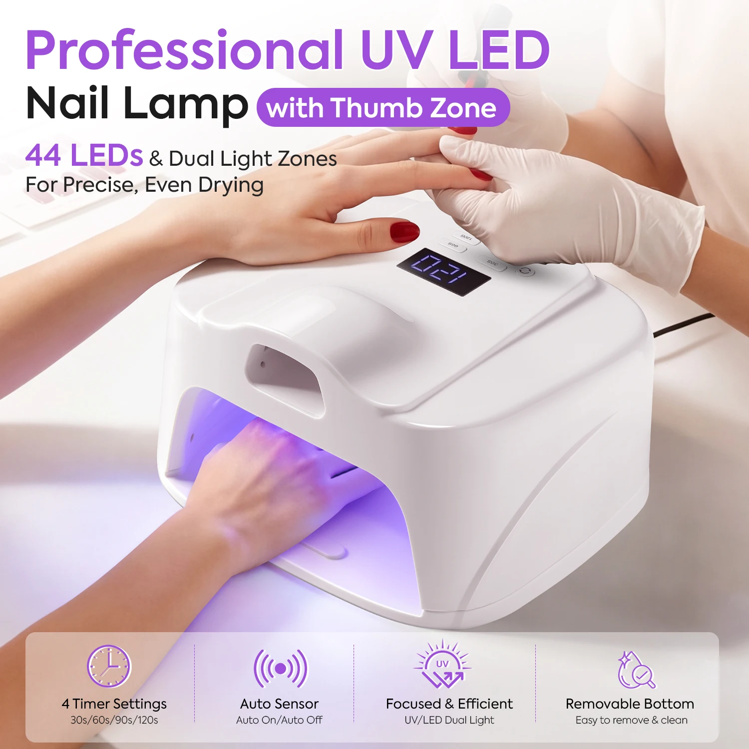 UV Light for Nails, UV Nail Lamp 44 LEDs Nail Dryer with Independent Thumb Zone, Auto Sensor 4 Timer Settings for Home Salon